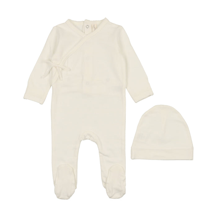 BRUSHED COTTON WRAPOVER FOOTIE SET