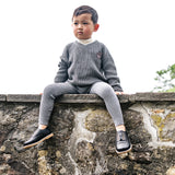 Knit V-Neck Toddler Set-Mid Grey