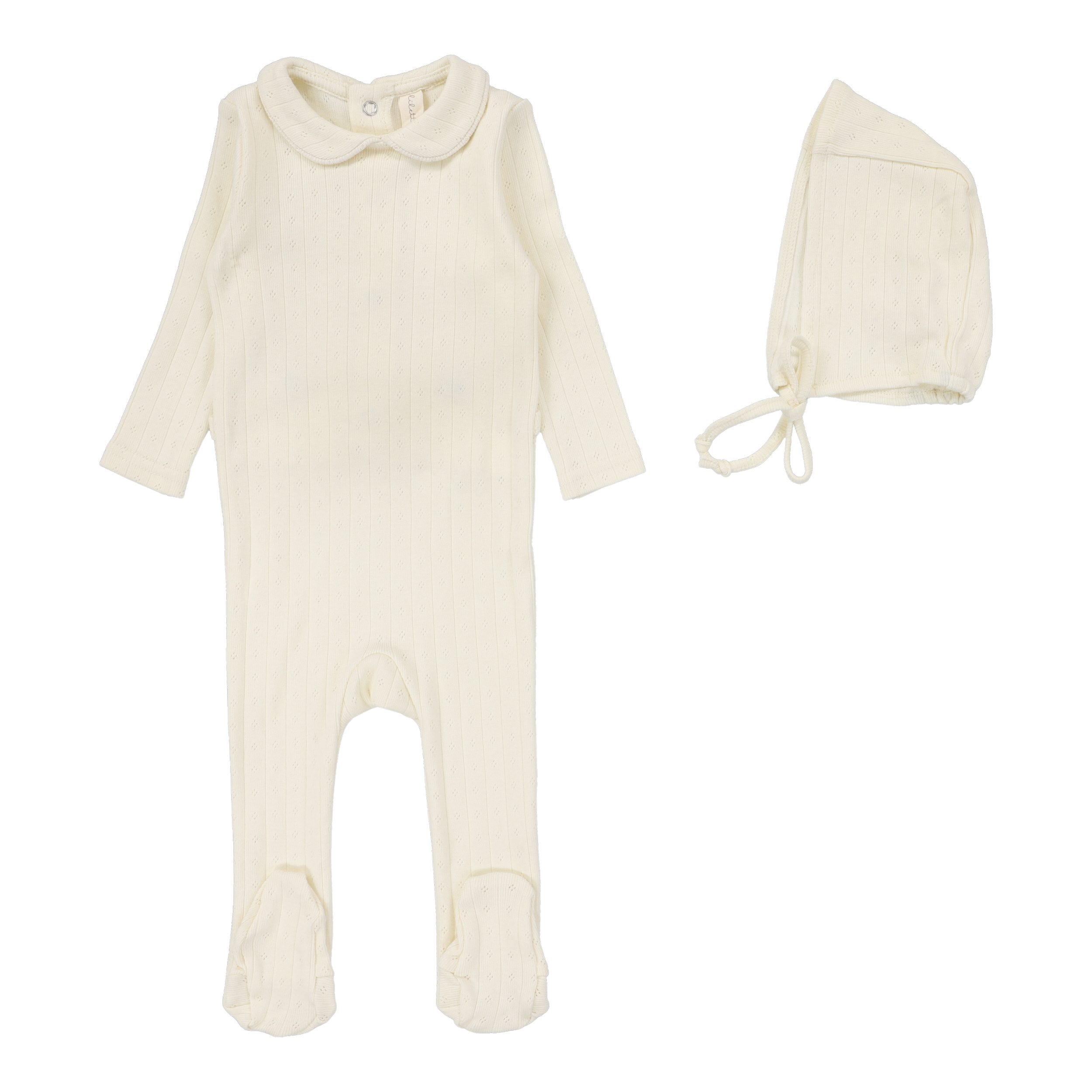 Fine Pointelle Collar Footie Set  - Cream Peter Pan
