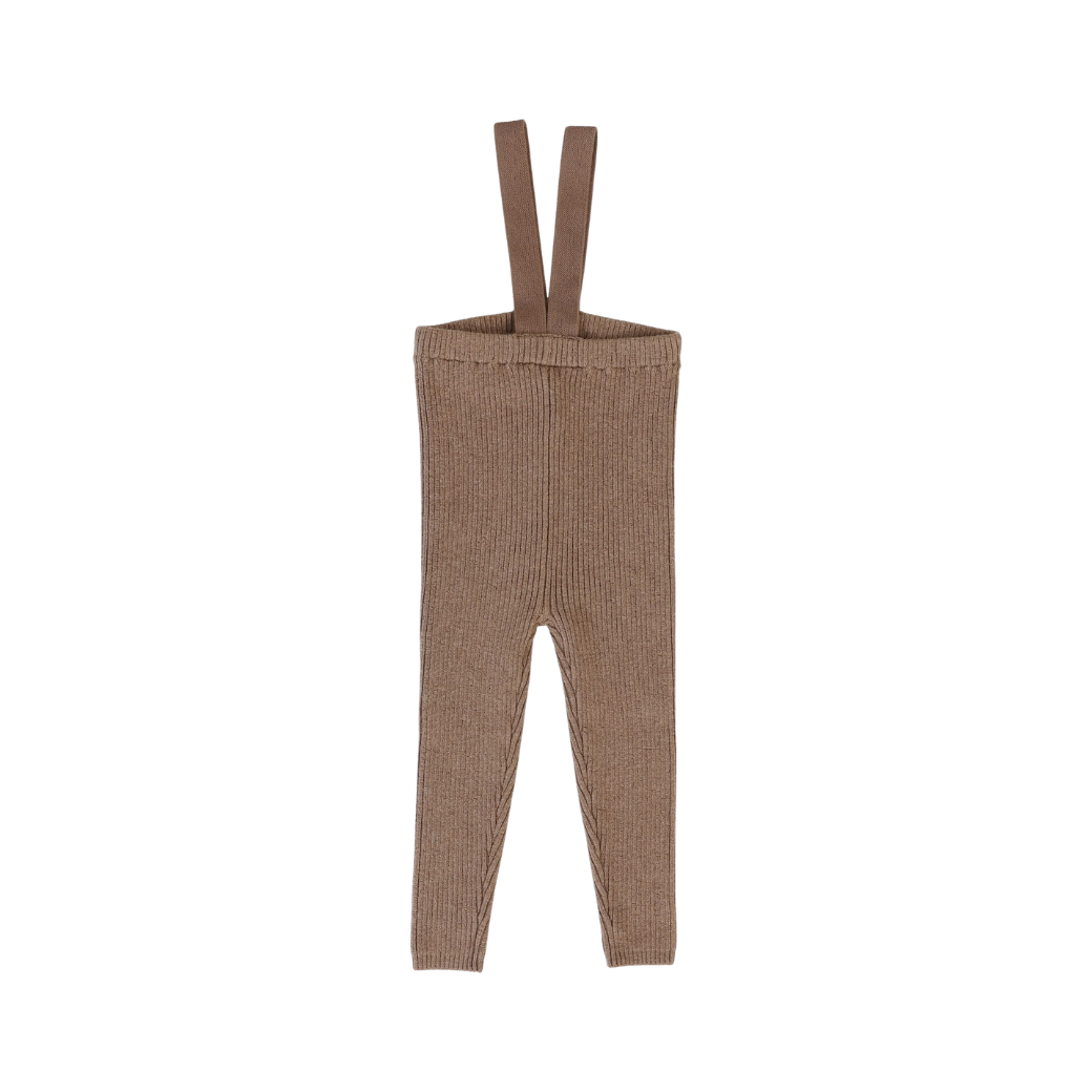 Knit Long Suspender Leggings-Dark Sand