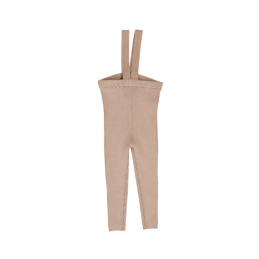 Knit Long Suspender Leggings-Dusty Pink