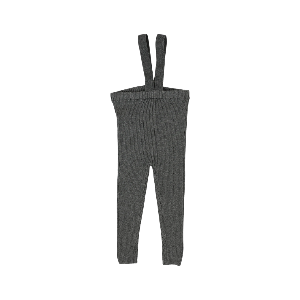 Knit Long Suspender Leggings-Heather Grey
