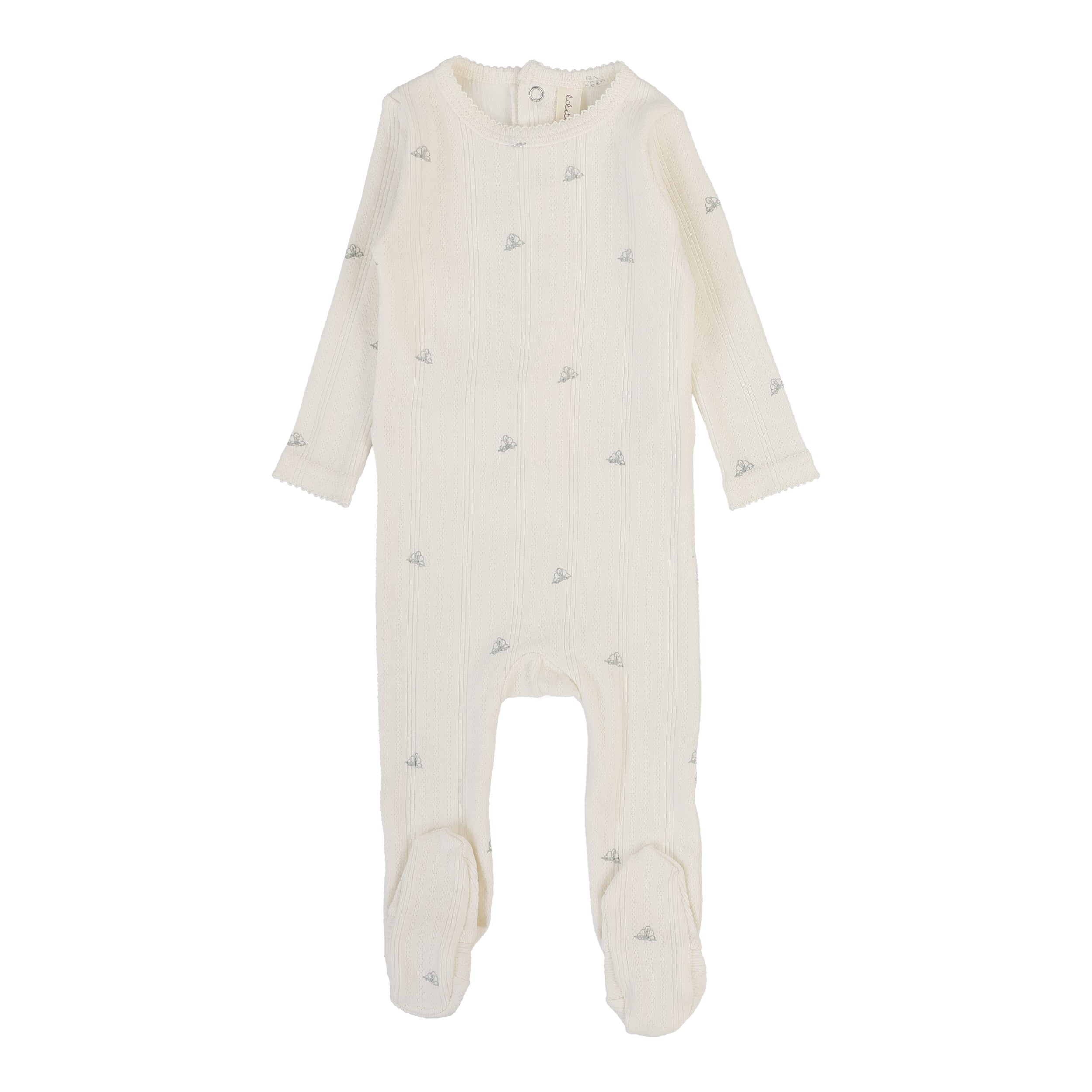 Printed Pointelle Footie - Cream/ Blue Crown