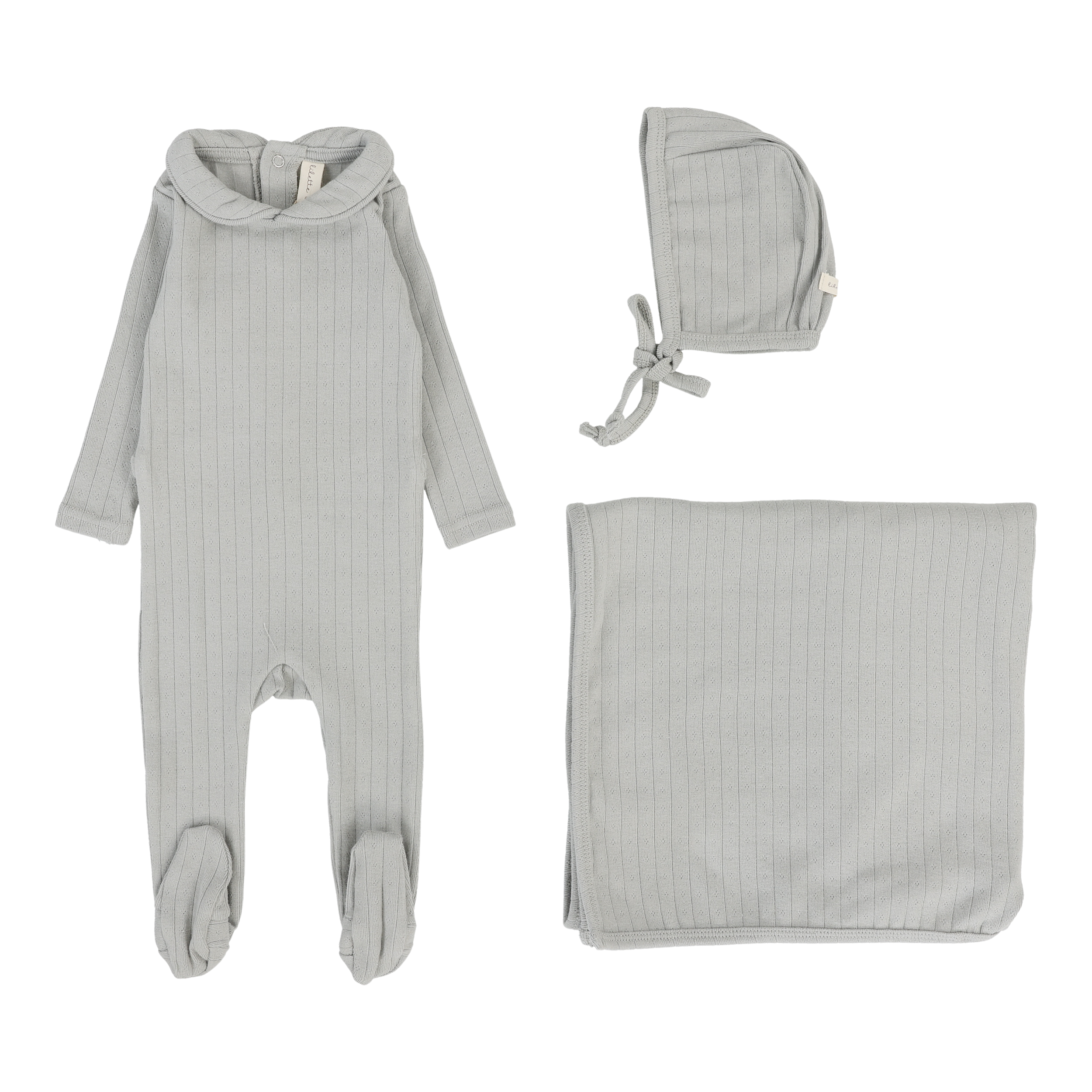 Fine Pointelle Collar Layette Set - Light Blue Peter Pan