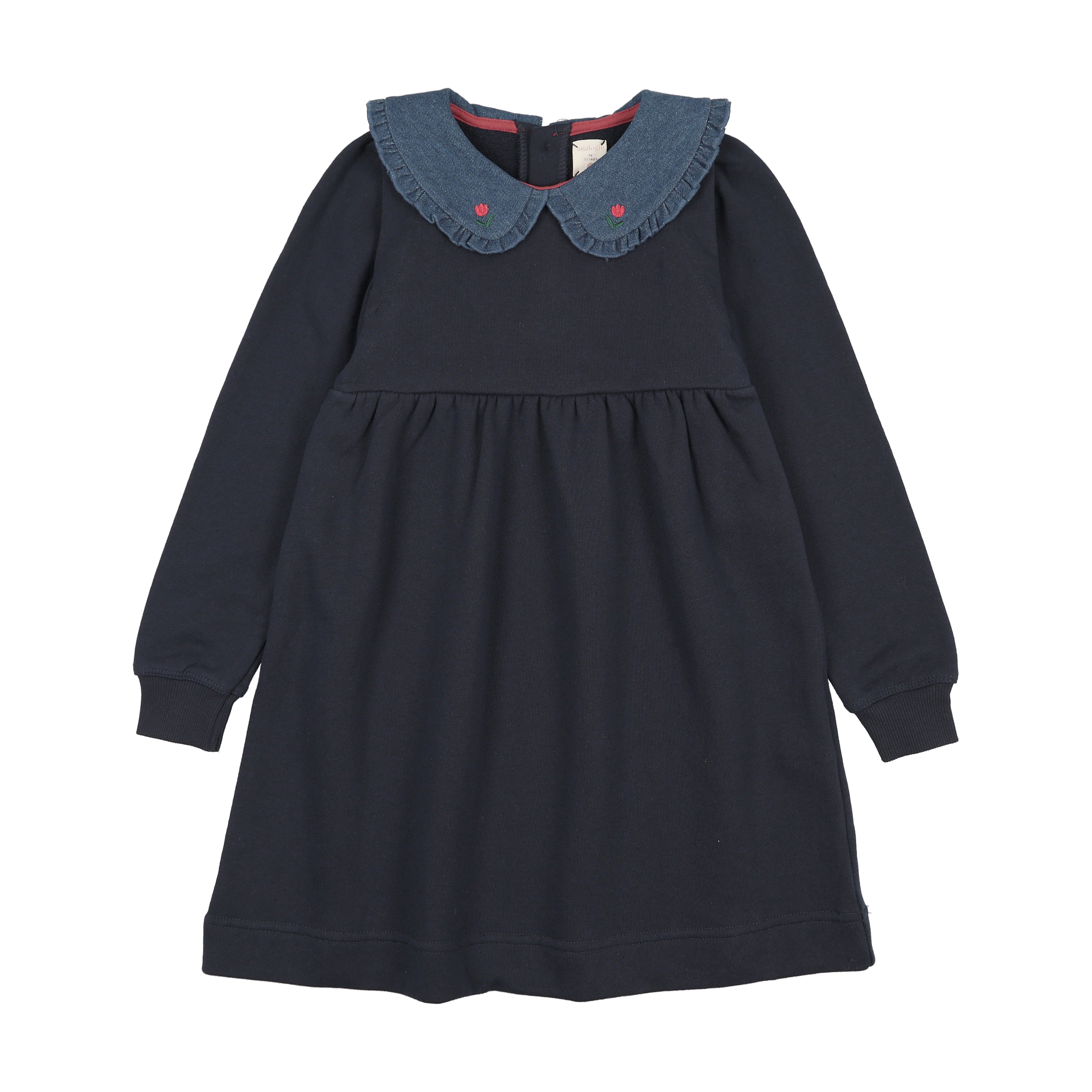 Sweet Campaign Denim Collar Sweatshirt Dress-Navy
