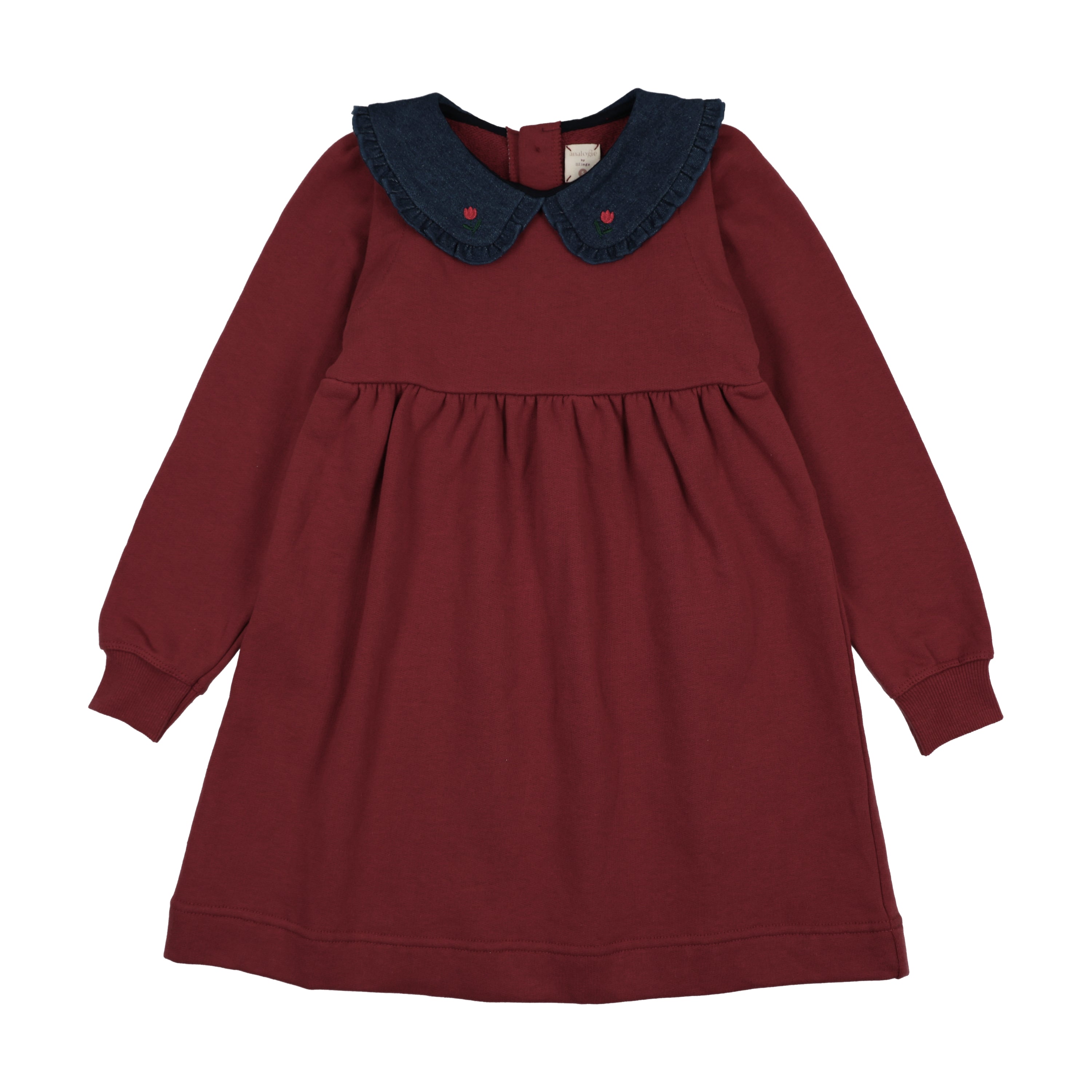 Sweet Campaign Denim Collar Sweatshirt Dress-Vintage Red