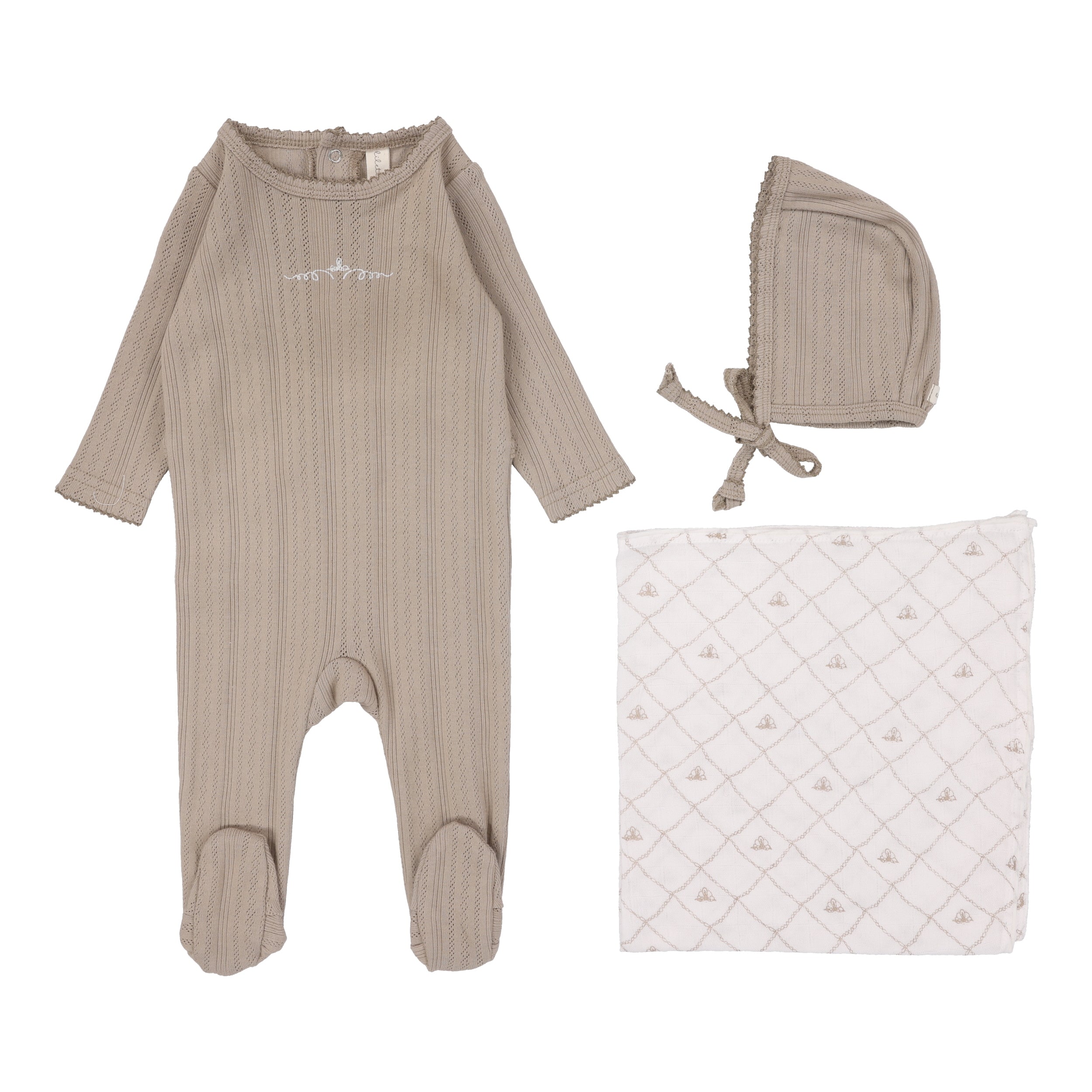 Pointelle Graphic Layette Set - Oat-Crown