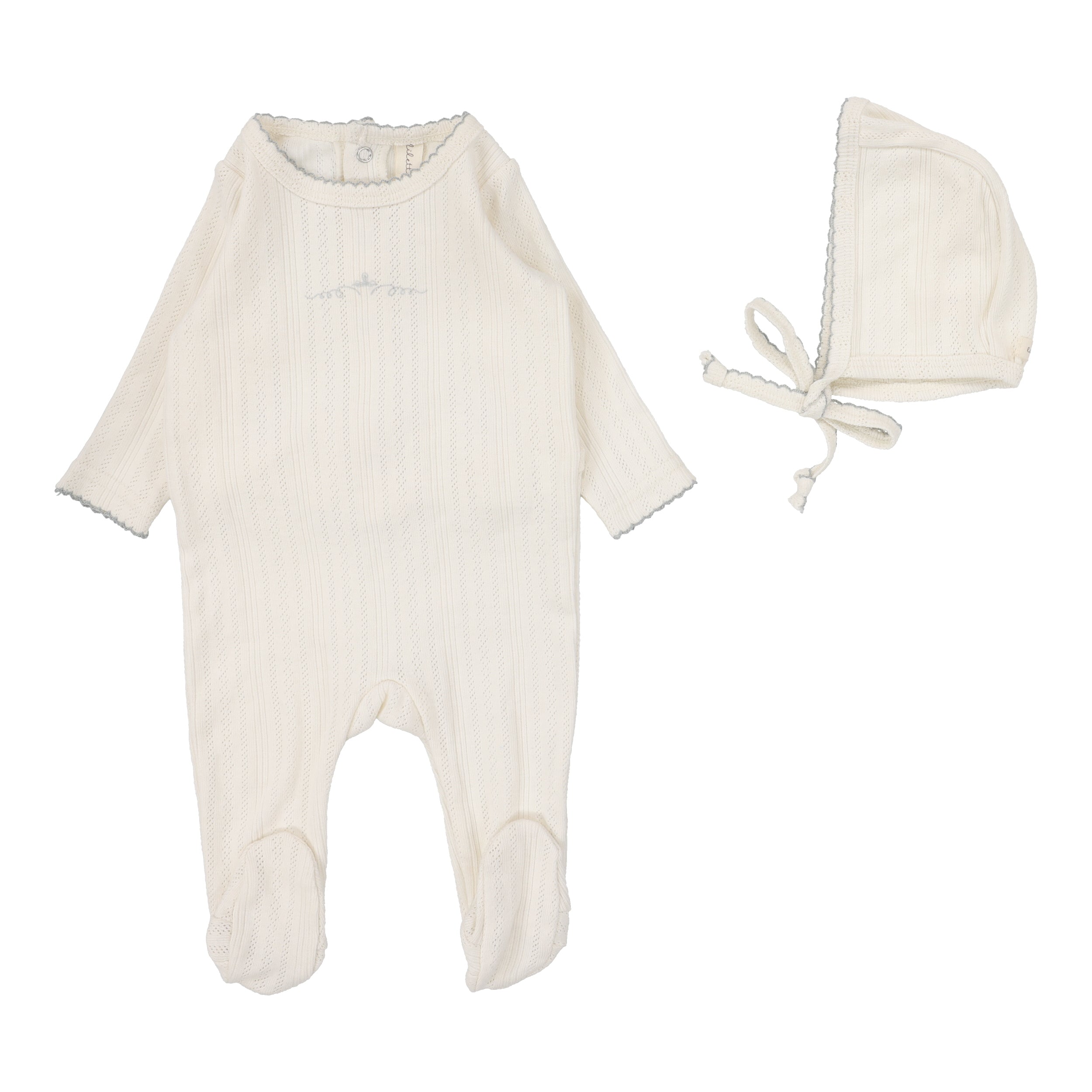 Pointelle Graphic Footie Set - Cream/Blue Crown
