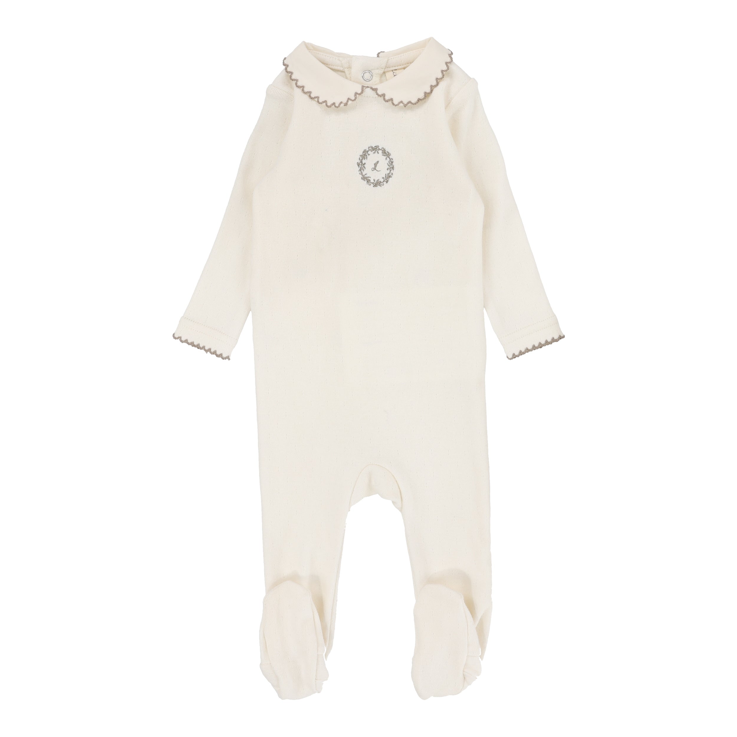 Emblem Embroidered Footie  - Cream/Oat