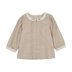 Pintuck 3/4 Sleeve Collar Blouse-Wheat