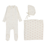 Printed Pointelle Layette Set - Cream/Pink Bow