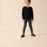 Chunky V Neck Sweater-Navy
