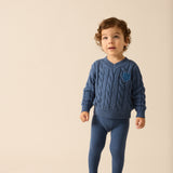 Chunky Cable Knit Toddler Set-Vintage Blue Heather
