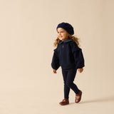 Sweet Campaign Denim Collar Ruffle Sweatshirt-Navy