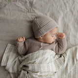 Linear print layette set-cream/blue