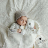 Linear print layette set-cream/blue