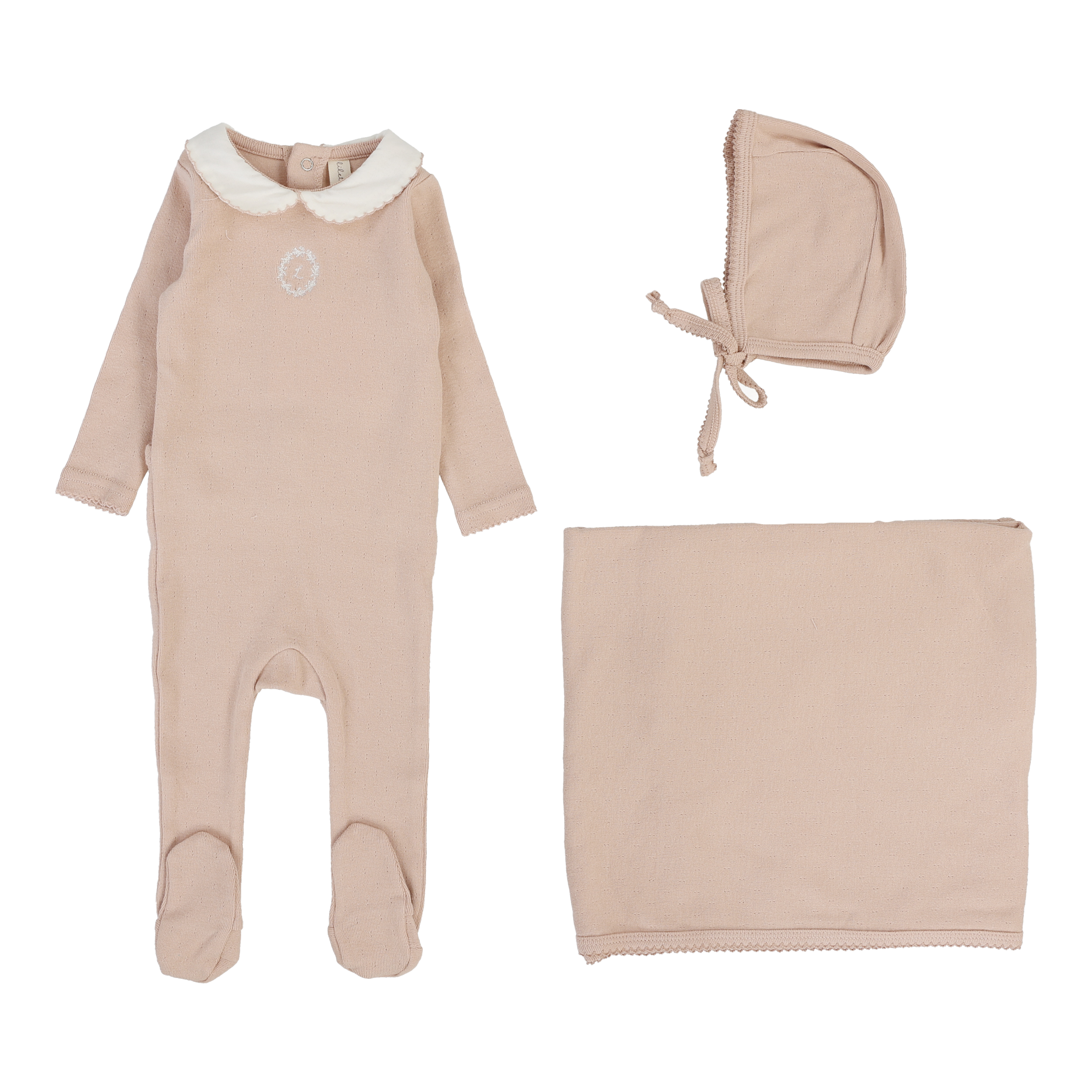 Emblem Embroidered Layette Set - Dusty Pink