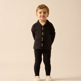 Button Front Lounge Set-Black