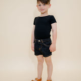 Basic Ribbed Short Sleeve Tee - Black