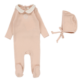 Emblem Embroidered Footie Set  - Dusty Pink