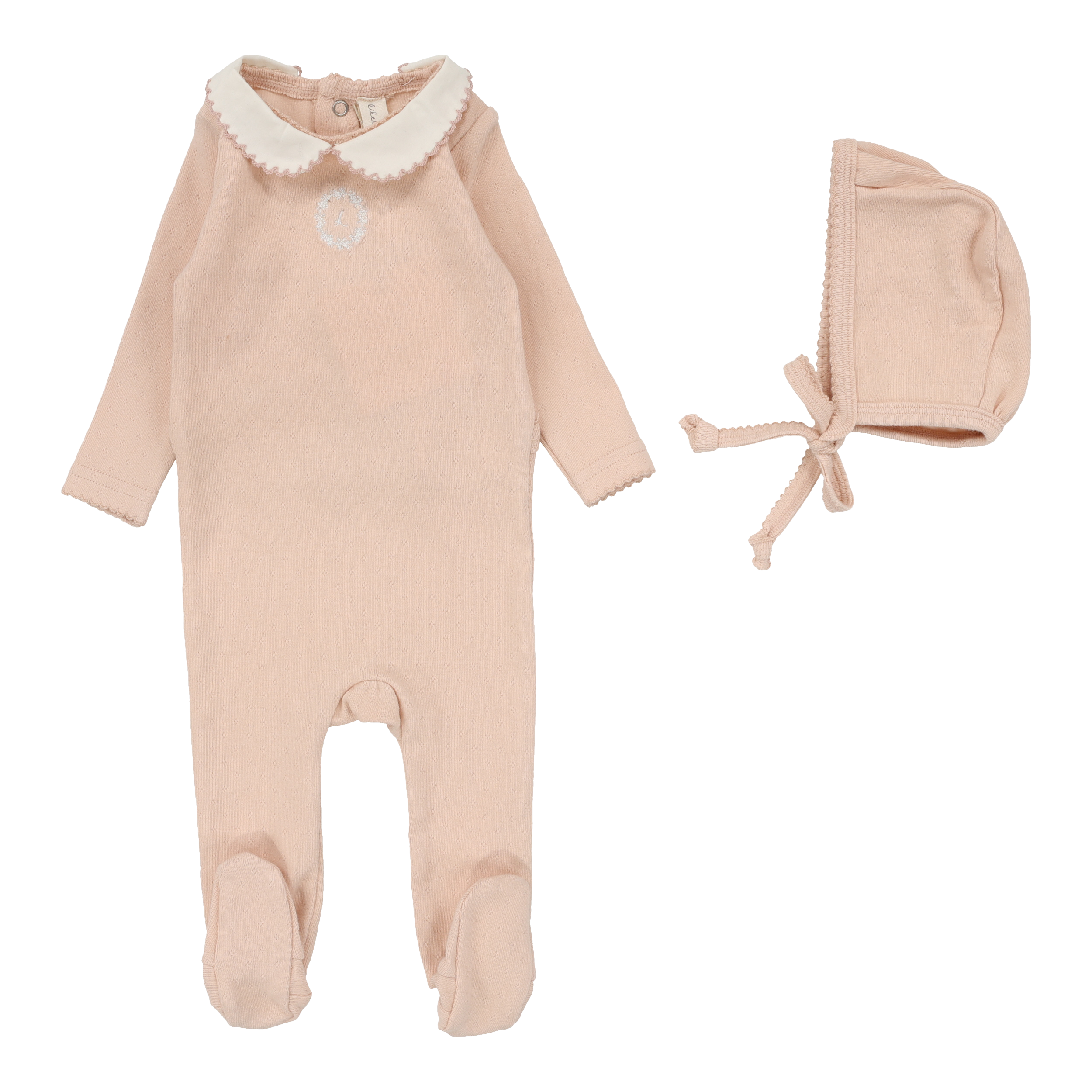 Emblem Embroidered Footie Set  - Dusty Pink