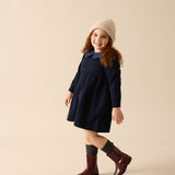 Sweet Campaign Denim Collar Sweatshirt Dress-Navy