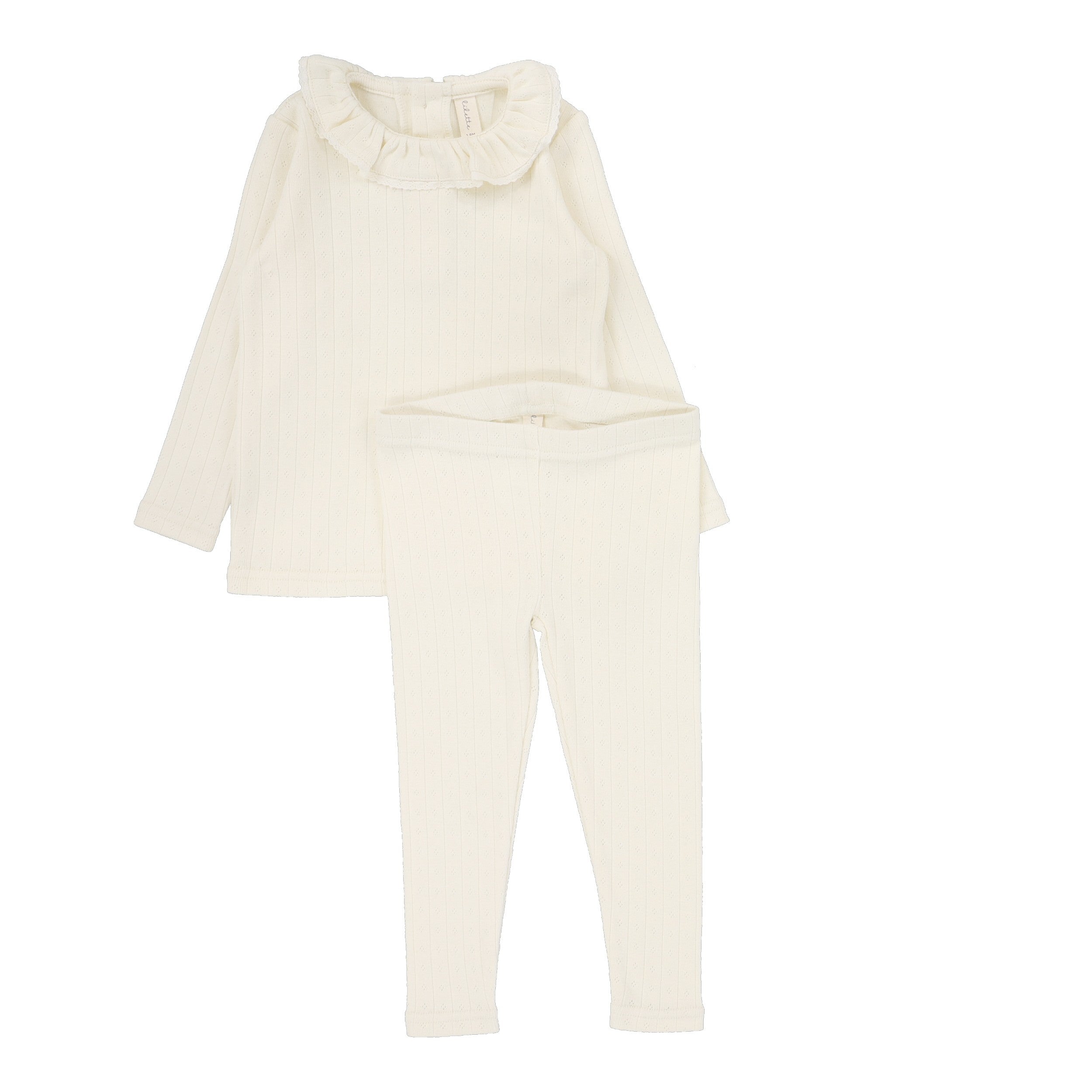 Fine Pointelle Collar Set - Cream Ruffle