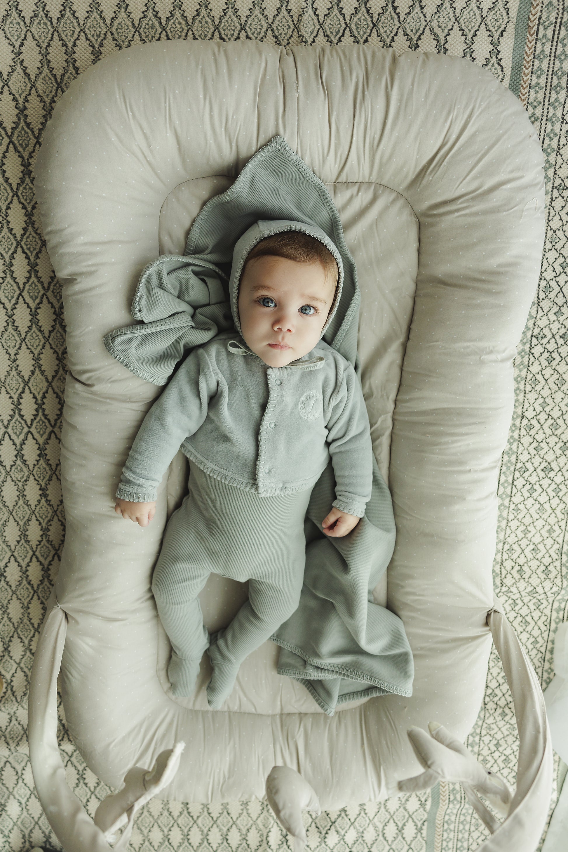 Velour Cardi Set- Dusty Blue