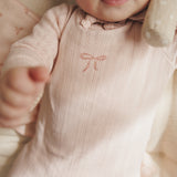 Pointelle Graphic Footie  - Soft Pink- Bow