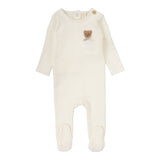 Bear Applique Footie - Cream
