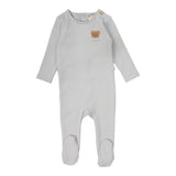 Bear Applique Footie - Pale Blue