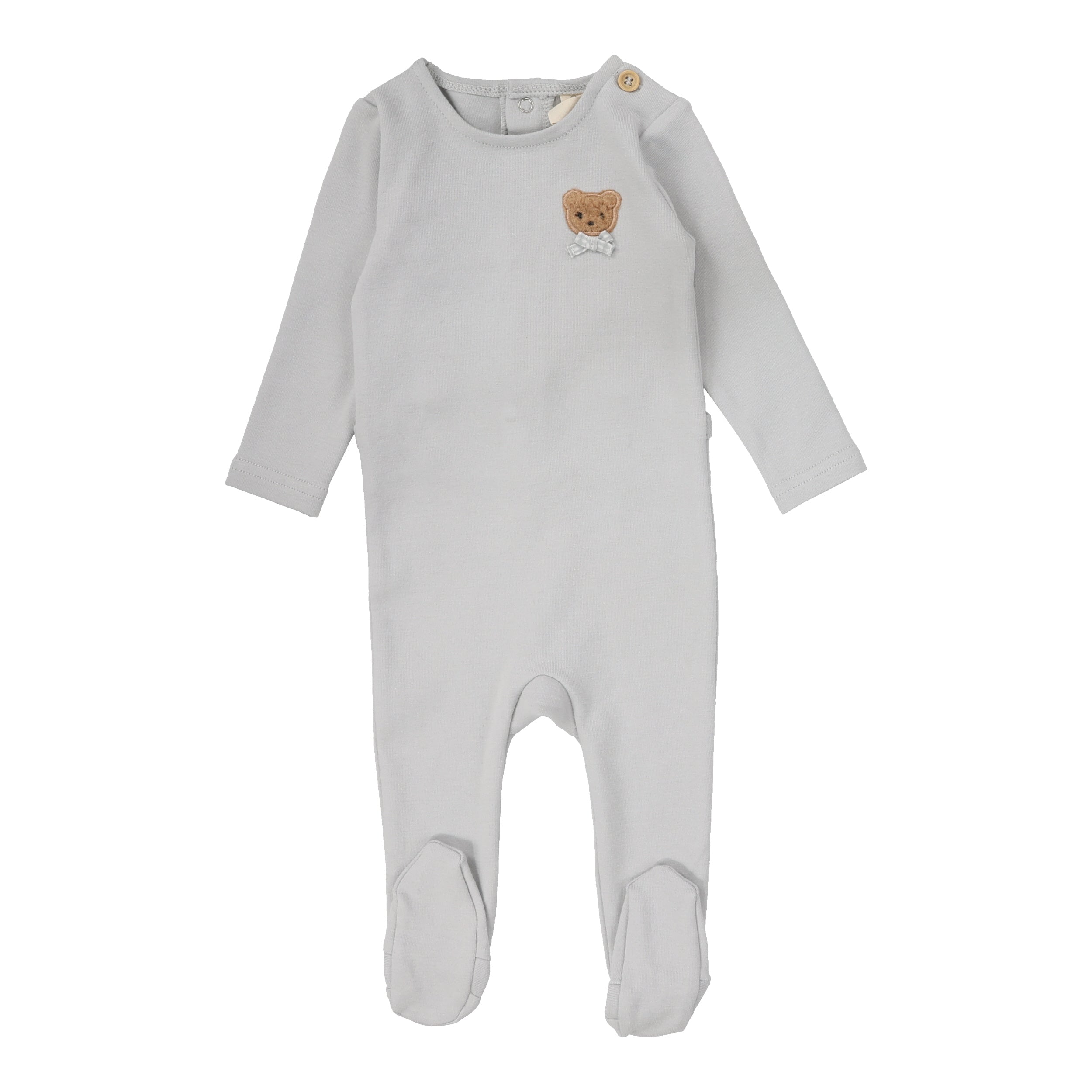 Bear Applique Footie - Pale Blue