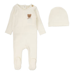 Bear Applique Footie Set - Cream