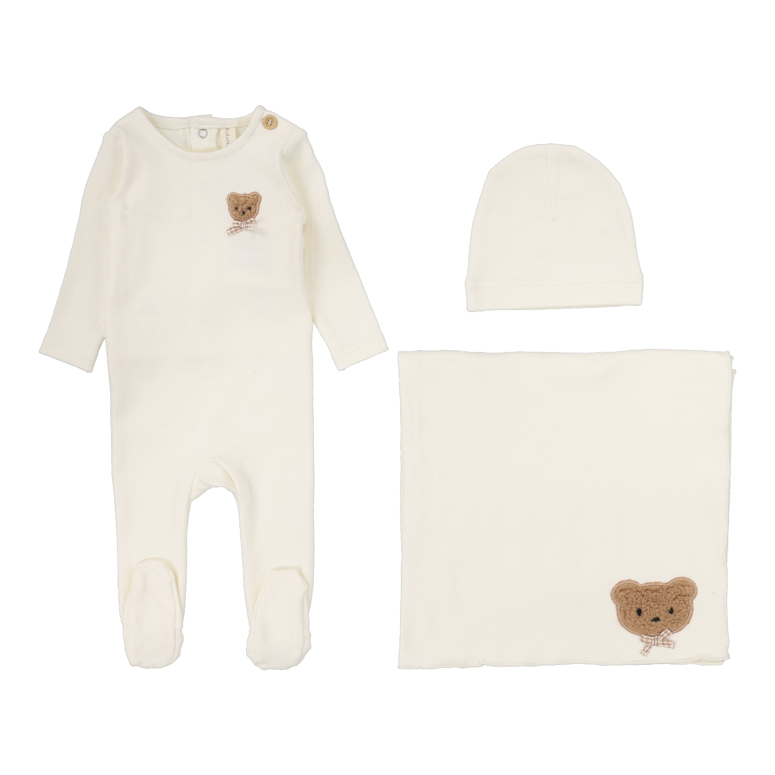 Bear Applique Layette  Set - Cream