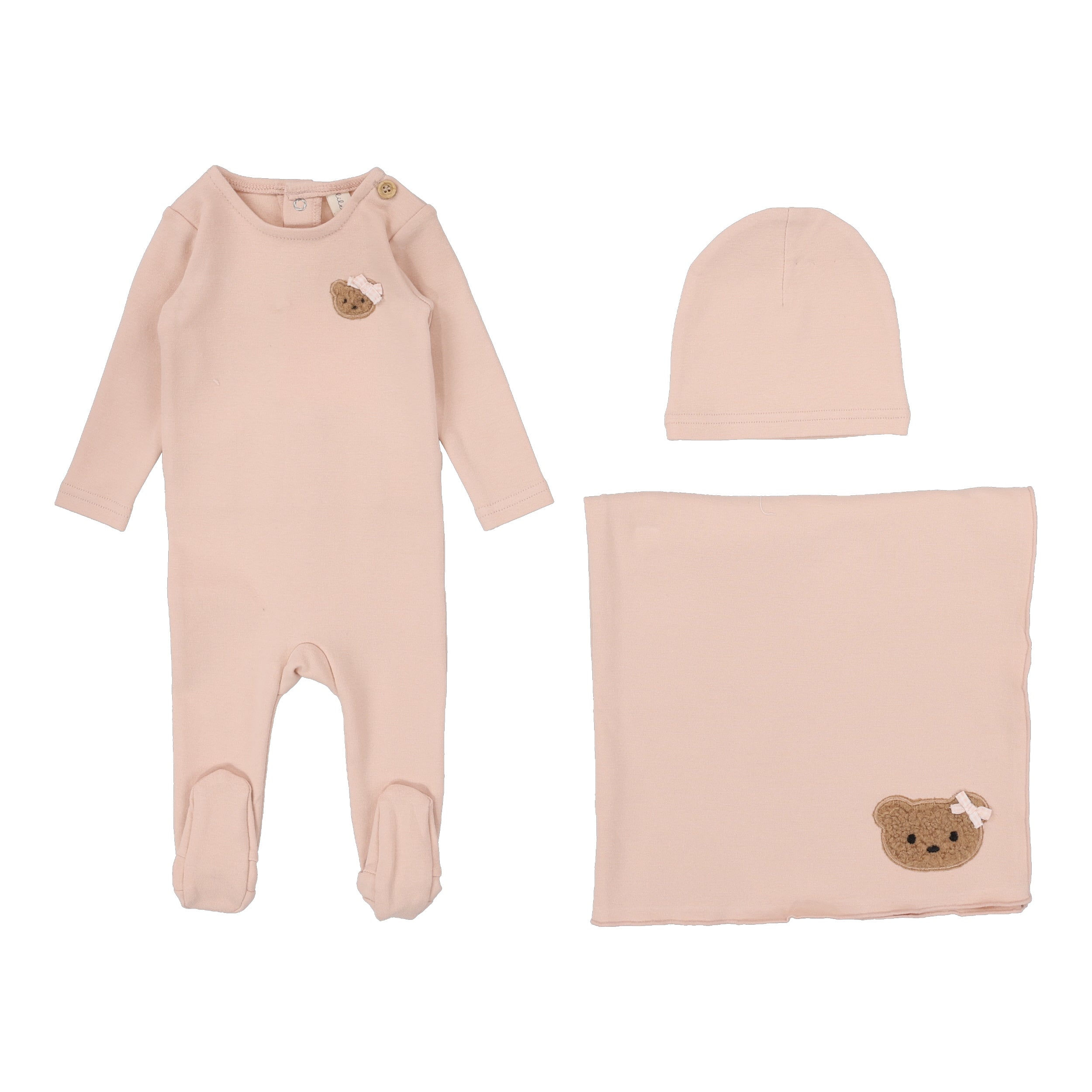 Bear Applique Layette  Set - Dusty Pink