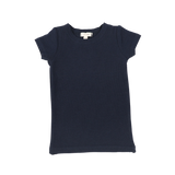 Basic Ribbed Short Sleeve Tee - Navy