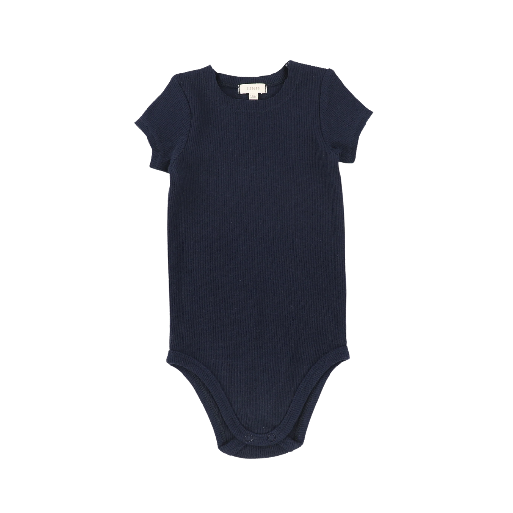 Basic Ribbed Short Sleeve Onesie -Navy