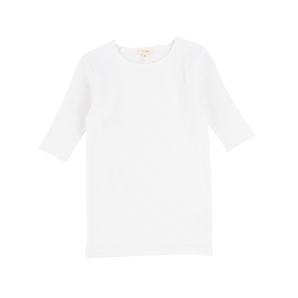 Basic Ribbed Three Quarter Sleeve Tee - White