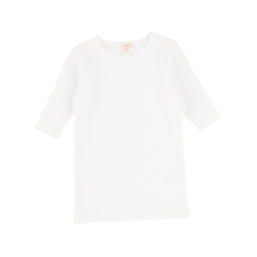 Basic Ribbed Three Quarter Sleeve Tee - Winter White