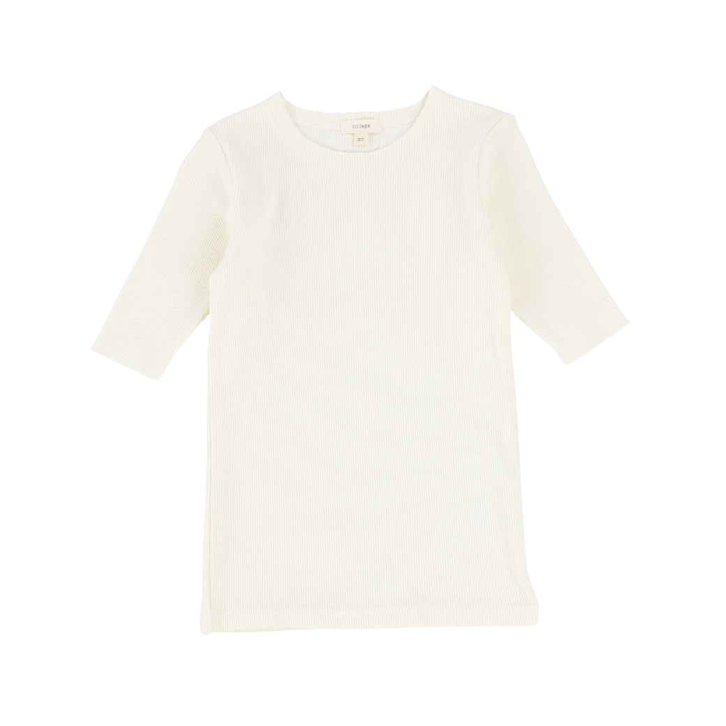Basic Ribbed Three Quarter Sleeve Tee - Ivory