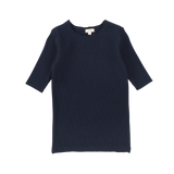 Basic Ribbed Three Quarter Sleeve Tee - Navy