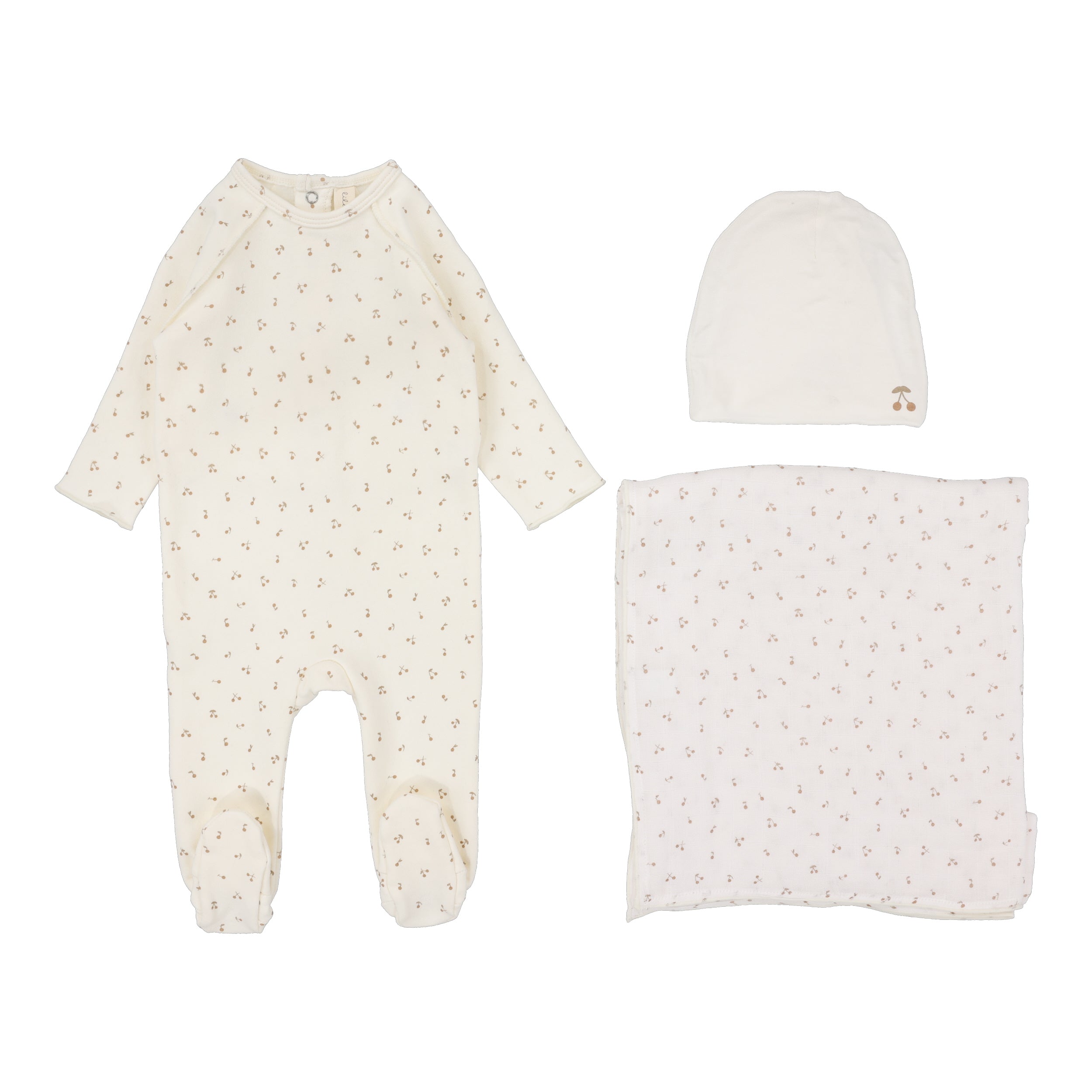 Cherry Print Layette Set - Cream/Pink
