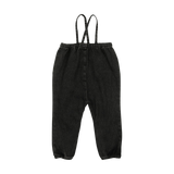 Denim Bow Suspender Romper - Black Denim