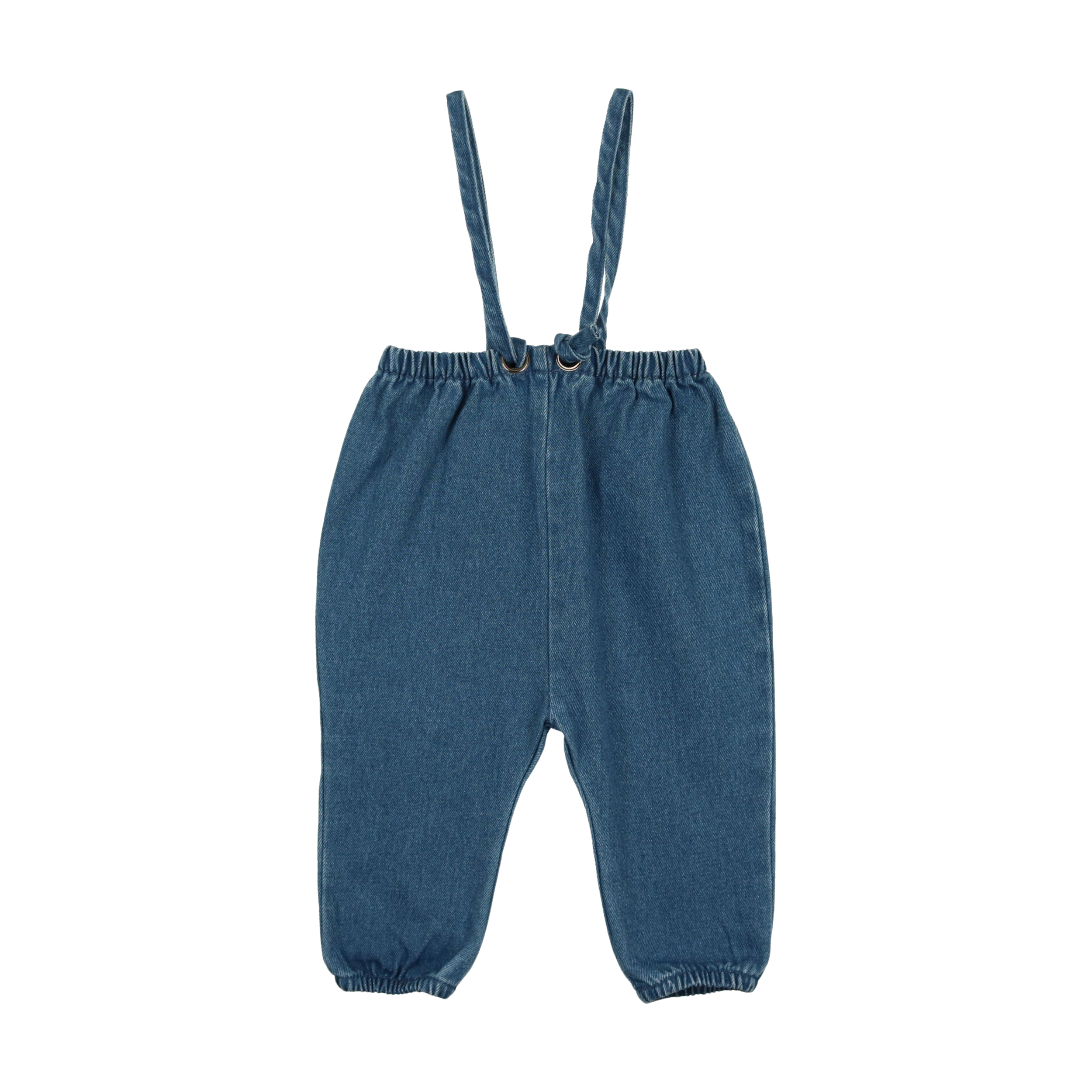 Denim Bow Suspender Romper - Blue Denim