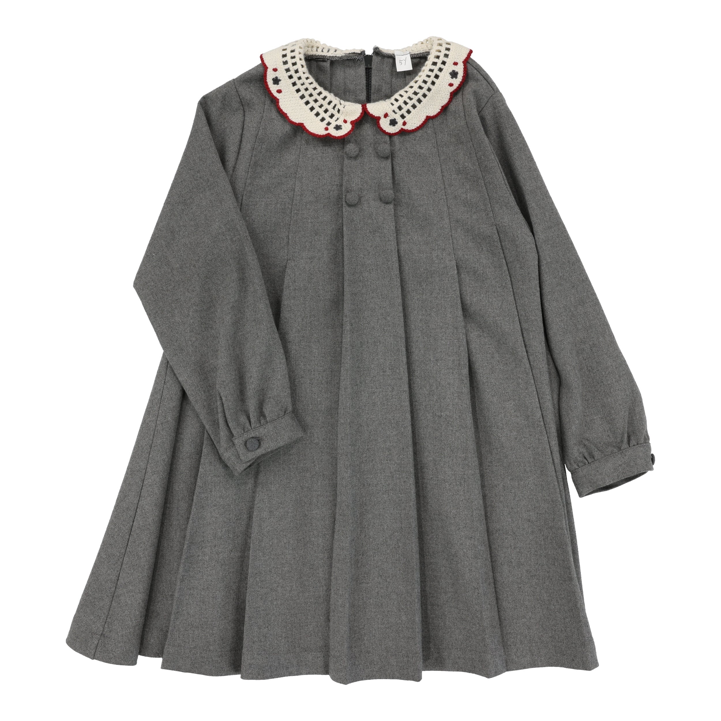 Crochet Collar Dress-Mid Grey