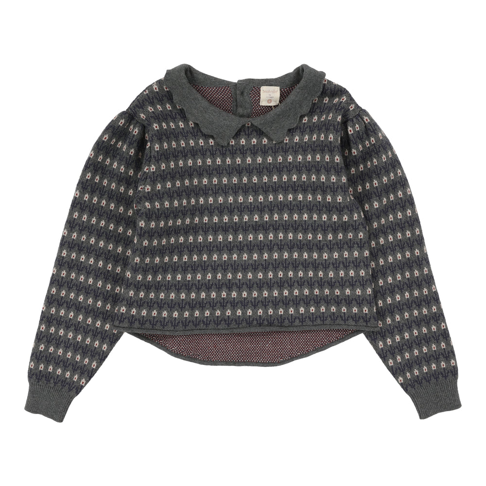 Floral Knit Sweater-Mid Grey Multi