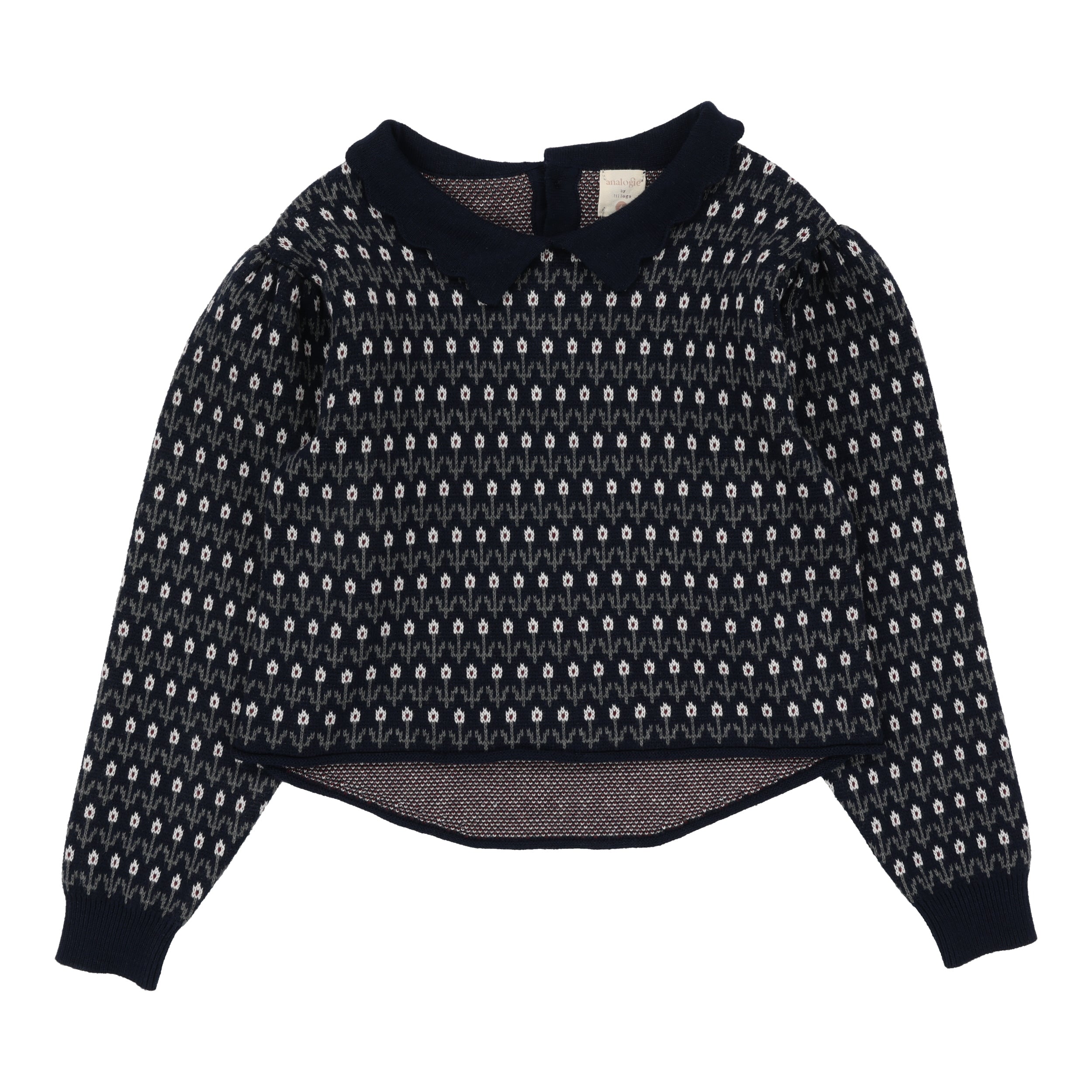 Floral Knit Sweater-Navy Multi