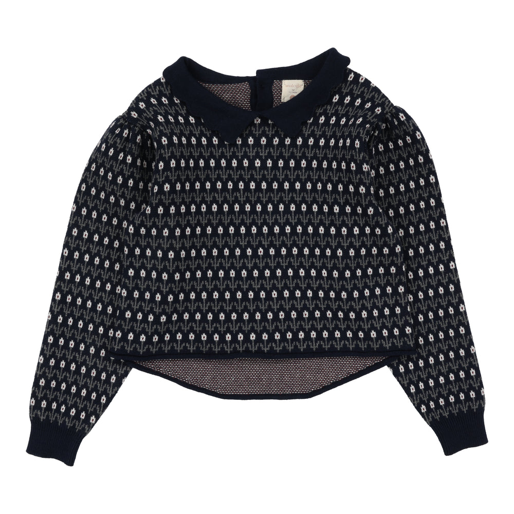 Floral Knit Sweater-Navy Multi