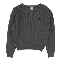 Knit V-Neck Sweater-Mid Grey