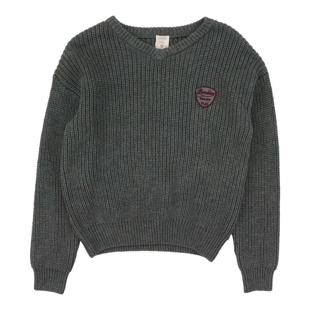 Knit V-Neck Sweater-Mid Grey